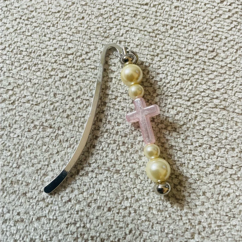Pink Cross and Pearl Bookmark